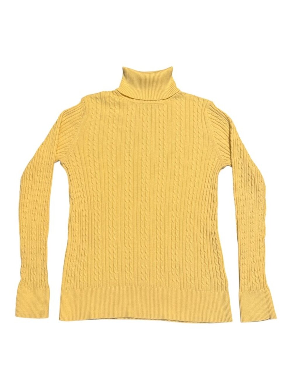 Croft & Barrow Women's Turtleneck Knit Sweater Sz: M 100% Cotton Yellow Chec Des